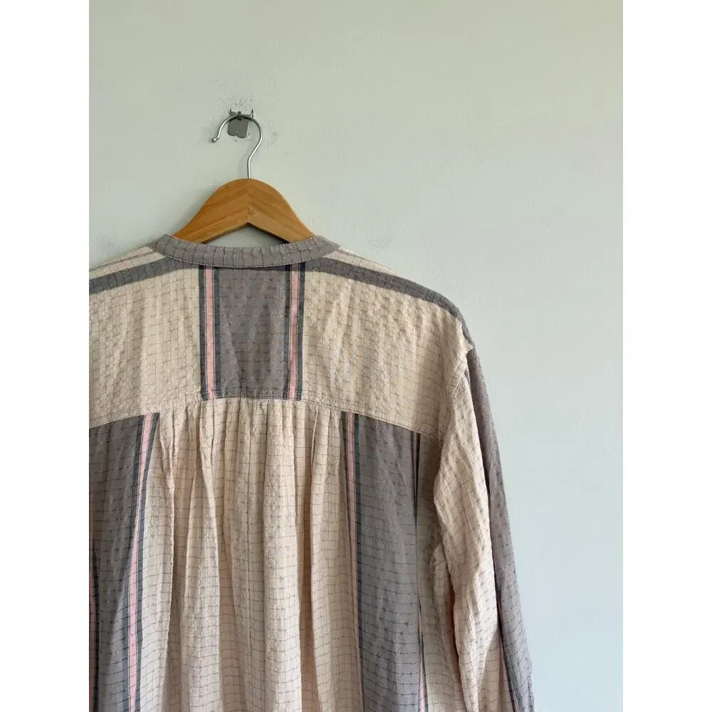 Free People Metallic Thread Long Sleeve Tunic Mini Dress Cream Gray XS